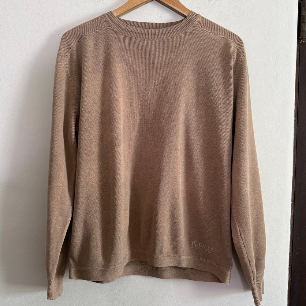 Y2K Vintage Stussy Tan Classic Cotton Crewneck Sweater Medium Workwear inspired